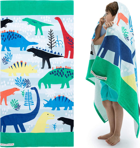Kids Bath/Pool/Beach Towel for Toddlers Boys Girls,Oversized 30"x60",Soft Absorbent Cotton Swim Cover ups,Dinosaur Theme