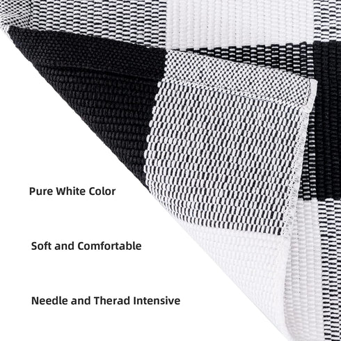 Buffalo Plaid Rug 2 x 6 ft Black and White Checkered Runner Rug Cotton Hand-Woven Indoor Outdoor Rugs for Hallway, Aisle, Kitchen, Laundry
