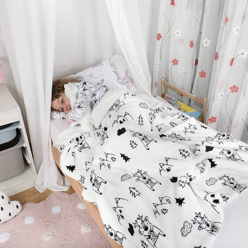 TILLYOU Reversible Plush Sherpa Fleece Baby Blanket for Boys, Girls, Kids, Toddler, Infant, Newborn, 40?x50? - Fuzzy Fluffy Warm Throw Blanket for Toddler Bed, Crib, Stroller, Bassinet, Pet, Reindeer