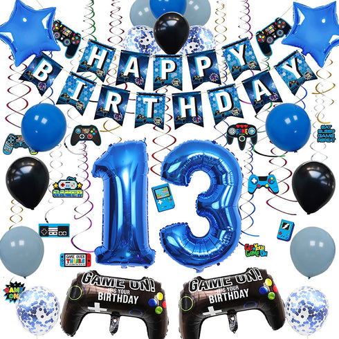 Vlipoeasn Video Game 13th Birthday Decorations for Boys Official Teenager Birthday Decorations 13th Birthday Video Game Party Supplies Blue Gamer Birthday Party Decorations Boys 13th Birthday Party Decorations