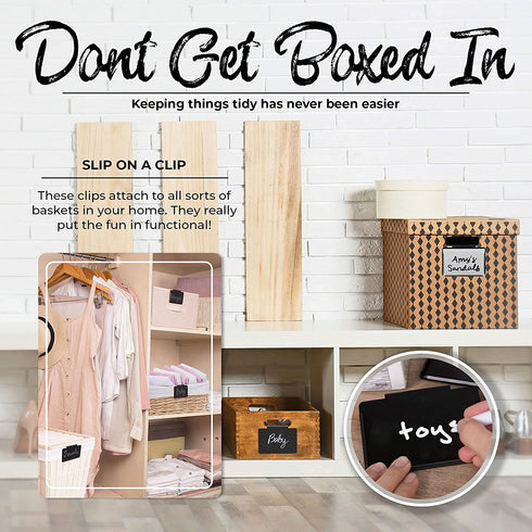 Clip On Labels for Storage Bins 20 Metal Basket Labels with Marker Pens, 20 Blank Cards for Personalized Cube Storage Bin Label Holder