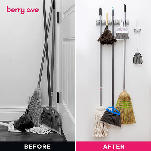 Berry Ave Broom Holder and Garden Tool Organizer Rake or Mop Handles Up to 1.25-Inches (White, 1pk)