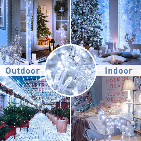 JMEXSUSS 300 LED Christmas Lights Outdoor Waterproof 8 Modes Christmas String Lights Cool White Christmas Tree Lights Indoor Plug in