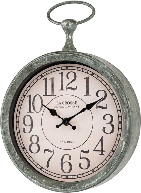 La Crosse 404-3828 9 Inch Pocket Watch Quartz Wall Clock, Green
