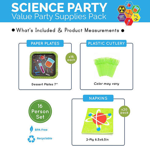 Science Party Value Party Supplies Pack (for 16 Guests) Science Party Decorations Scientist Birthday, Science Birthday Plates Napkins Tableware Lab Scientist Theme Birthday, Blue Orchards