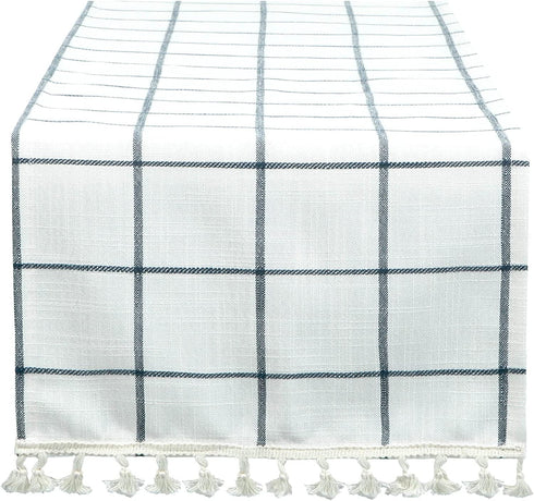 Anoifada Table Runner 72 Inches Long, Plaid Farmhouse Runner with Tassels, Party Holiday Dinner, Cotton Linen