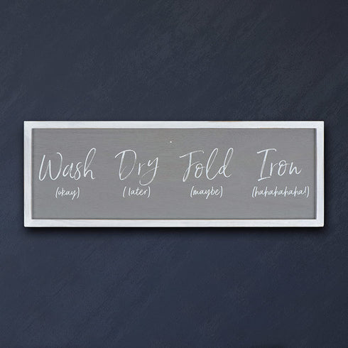 Creative Co-Op Grey Wash Fold 'Maybe' Iron 'Hahaha' Wood Framed Decor Laundry Room Wall Sign, Black