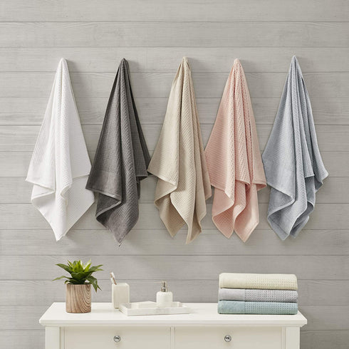 Madison Park Spa Waffle 100% Cotton Luxurious Towel Set, Premium Texture Waffle Weave, Highly Absorbent, Quick Dry, Hotel & Spa Quality Wash Clothes for Bathroom, Assorted Sizes, Blue 6 Piece