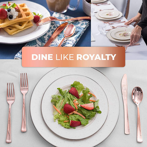 Stock Your Home Rose Gold Forks 125 Pack Disposable Cutlery Heavy Duty Plastic Fork Silverware Set for Catering Events, Parties, Dinners, Weddings, Receptions and Everyday Use
