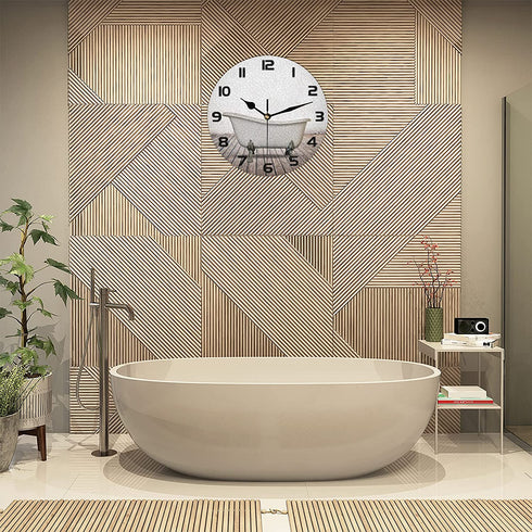 Wall Clock Vintage Bathtub Round Hanging Clock, 10 Inch Silent Non-Ticking Battery Operated Quartz Analog Quiet Desk Clock for Home, Kitchen, Bathroom Office, Living Room or School