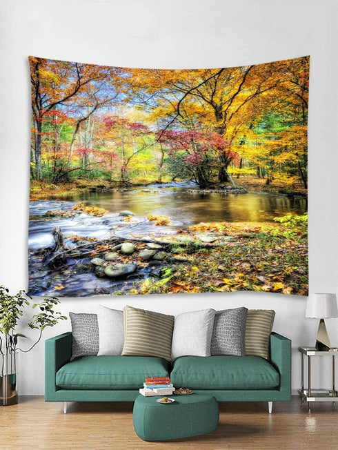 YISURE Nature Tapestry Wall Hanging Fall Forest Waterfall Wall Tapestry Tree Scenic Landscape Blanket for Bedroom Window Living Room Dorm Art Home Office Decoration, Large Size 80''(W)x71''(L)