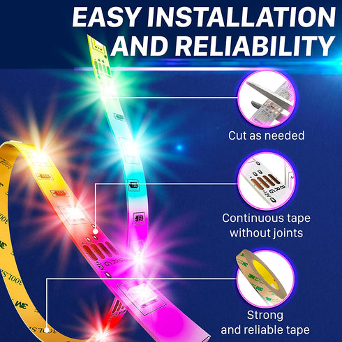 Upgraded 2022 WiFi LED Strip Lights Kit Extra Adhesive 3M Tape - 20 feet 300 LEDs SMD 5050 RGB Light, 44 Key Remote Controller, Flexible Changing Multi-Color Lighting Strips for TV, Room