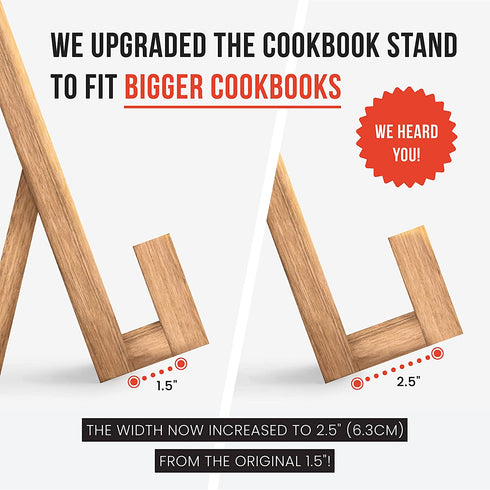 Chef Pomodoro Classic Cookbook Recipe Stand, 100% Natural Wood | Fits iPad Tablets and Cookbooks, Wooden Kickstand (Acacia Wood)