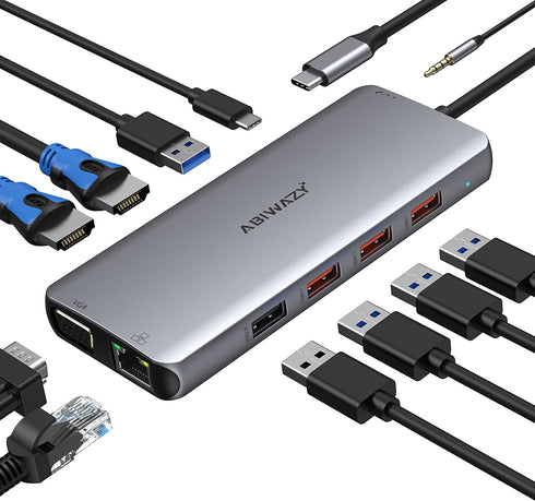 USB C Docking Station Dual Monitor, 11 in 1 Laptop Docking Station USB C Hub Dual HDMI Adapter Dongle with Gigabit Ethernet 2 HDMI VGA 5 USB PD Audio for HP/Dell/Lenovo/Surface/Chromebook/Thinkpad