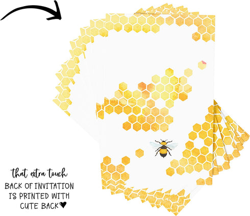 Mama Bee Baby Shower Invitations with Envelopes (25 Pack) Blank Invitation for Gender Reveal Party Supplies Flowering Bumblebee Girl or Boy Set of Invites to Handwrite Your Details