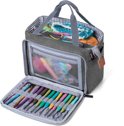 Luxja Small Crochet Tote Bag, Yarn Storage Bag for Small Unfinished Projects, Crochet Hooks and Other Accessories, Gray