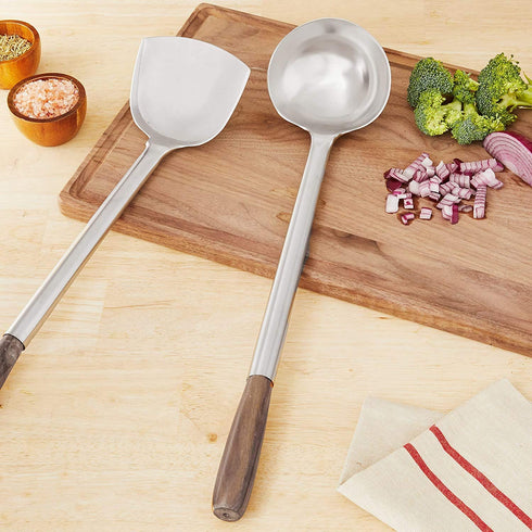 Wok Utensils Set 1 Wok Spatula & 1 Wok Ladle Set Large Size L17.5' x 5' Chinese Cooking Tools Wok Spoon & Wok Turner Cooking Utensils Set Wok Tools Wok Accessories Chuan Hoak Quality Stainless Steel
