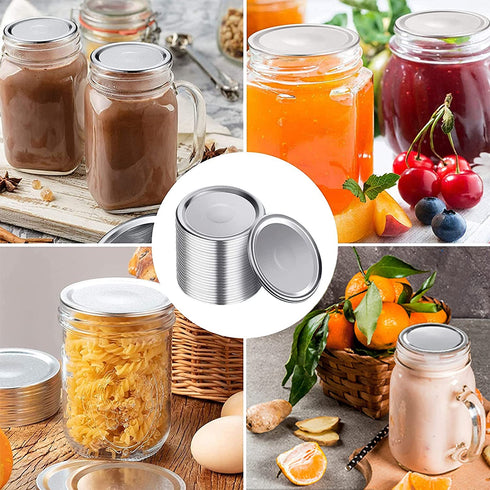 150PCS Regular Mouth Canning Lids, WOHOOW 70mm Mason Jar Canning Lids Regular Mouth, Split-Type Metal Lids for Canning, Food Grade Material Leak Proof Reusable Silver Lids with Silicone Seals Rings