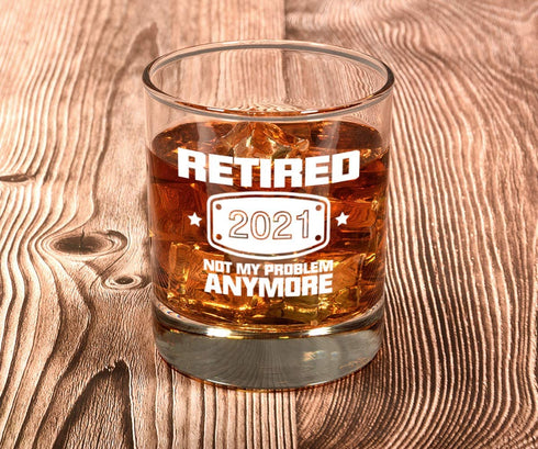 2021 Retirement Gifts for Men, Funny Retired 2021 Not My Problem Any More Whiskey Glass Gift, Happy Retirement Gifts for Office Coworkers, Boss, Dad, Husband, Brother, Friends
