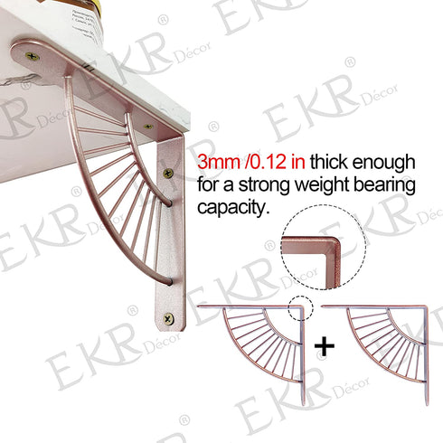 EKR Metal Shelf Braket 2 Pcs for Floating Shelves DIY L Shape Shelving Brackets Right Angle Home D©cor Accents Storage Kitchen Office Decoration Gold Rose 5.9 Inches Wood Not Included