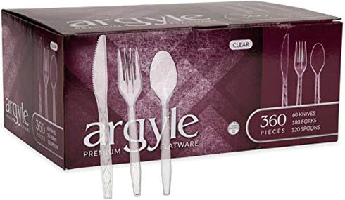 Clear Plastic Cutlery | Heavy Duty & Solid Disposable Silverware Utensils Set | Perfect for Weddings, Buffets, Luncheon & More | 180 Forks, 120 Spoons & 60 Knives Combo Pack | 360 Count