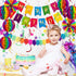 Whaline Colourful Birthday Decorations Hot-air Balloon Fiesta Hanging Paper Fans Hanging Swirl Polka Dot String Pom Poms Flowers Happy Birthday Banner Paper Garland for Birthday Decor Party 20Pcs