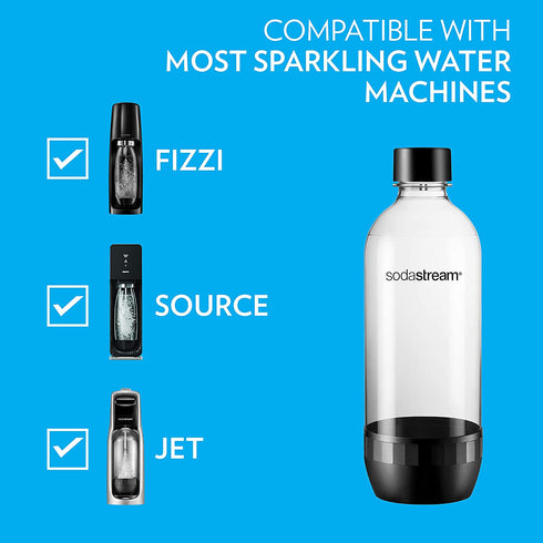 SodaStream Dishwasher Safe 1L Classic DWS Carbonating Bottle Black (twinpack), Pack of 2