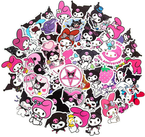 Kuromi and My Melody Stickers Pack| 50pcs Cute My Melody Kuromi Sanrio Stickers for Laptop Water Bottle Travel Case Phone Skateboard - Vinyl Waterproof Kawaii Stickers for Kids Adults Teens Girls