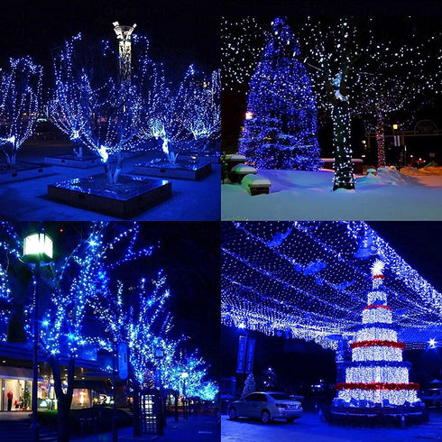 Blue Extra-Long 2-Pack Each 72FT 200 LED Solar String Lights Outdoor, Waterproof Green Wire 8 Lighting Modes Solar Christmas Lights for Garden Patio Tree Party Wedding Decorations (Blue)