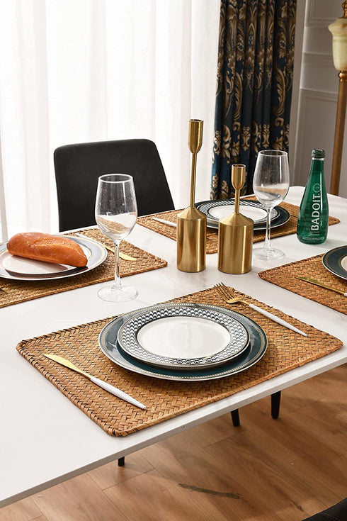 NIWRVMKA Table Woven Placemats Set of 4,Place Mats Indoor ,Table Mats,Table mat,Placemats for Dining Table,Place Mat,Woven Placemat,Heat Resistant Washable Rustic Outdoor Yellow Placemats