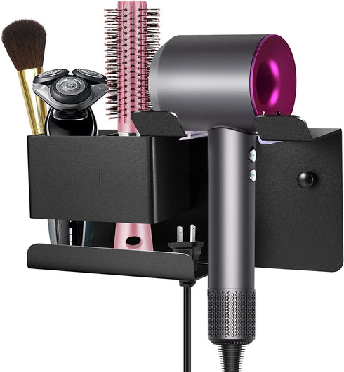 Hair Dryer Holder Wall Mounted, BOJDOPIE Blow Dryer Organizer for Bathroom, Aluminum Alloy Multi-Functional Hair Dryer Rack for Dyson Supersonic, Morden Black