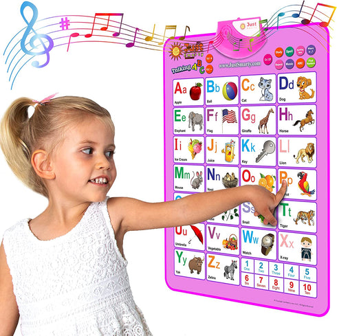Just Smarty Girls Alphabet Toys for 2 Year Old Toddler, Pink Interactive ABCs and 123s Learning Poster, 3 Year Old Baby Girl Birthday Gift, Preschool Learning for Ages 3-6