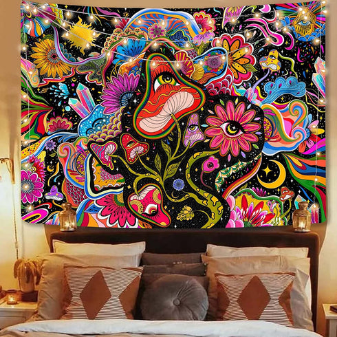 Lunerfex Mushroom Tapestry Trippy Tapestry Cute Flower Tapestry Colorful Hippie tapestries Wall Hanging for Bedroom (50 x 60 inches)