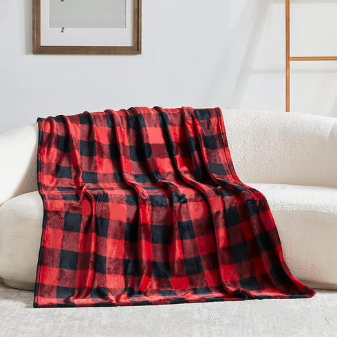 Touchat Fleece Throw Blanket, Buffalo Plaid Flannel Throw Blanket for Couch Sofa Bed, 50'' x 70'' Super Soft Warm Fuzzy Plush Blankets Decor, Lightweight Cozy Travel Camping Blanket (Red & Black)