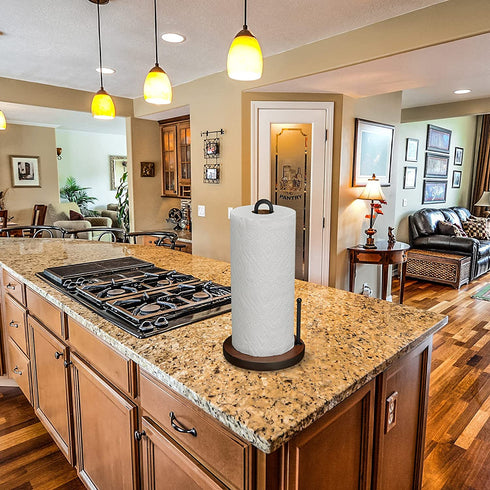 Paper Towel Holder, Paper Towel Holder Countertop, Easy One-Handed Paper Towel Holder Stand with Real Wood Base, Paper Towel Holders for Kitchen Dining Table Home Decor