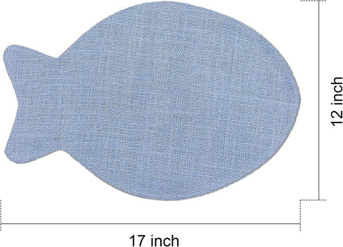 FunWheat Burlap Fish Braided Placemats Set of 6 for Dining Tables Heat Resistant Jute Table Mats Farmhouse Woven Natural Fabric Rustic Place mats for Wedding Decoration (Light Blue )