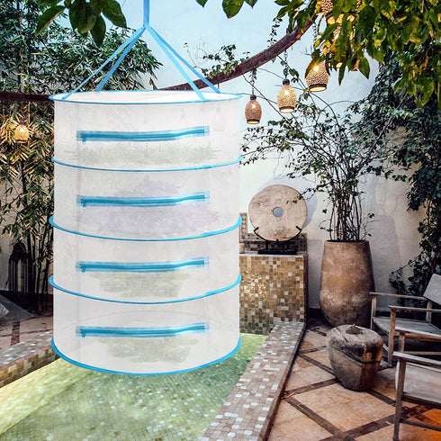 Herb Drying Rack Net 4 Layer Herb Dryer White Mesh Hanging Dryer Rack with Zipper 31.5''×24"