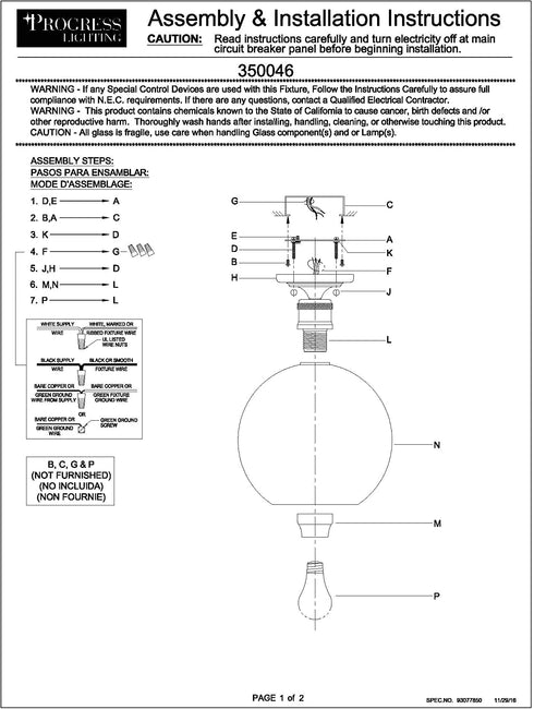 Progress Lighting P350046-104 Hansford Close-to-Ceiling, Polished Nickel