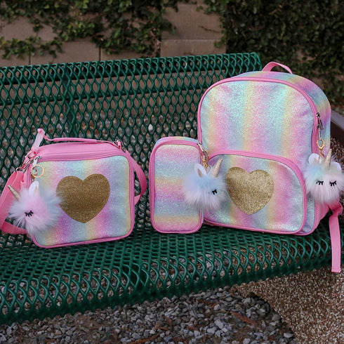 Lunch Box Insulated - Easy to Clean and Safe to Use Kids Lunch Bag for Girls Glitter Rainbow Thermal Soft Perfect for Packing Hot or Cold Snacks for School and Travel