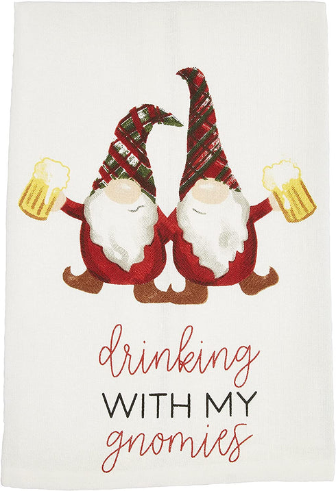 Mud Pie Alcohol Christmas Towel, Gnomies, 26" x 16.5"