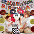 54 Pcs Monster Truck Birthday Supplies - Happy Birthday Banner Monster Truck Banner Checkered Triangle Bunting Flags, Pom Poms Flower, Hanging Swirls Truck Shape, Multicolor Balloons with Truck