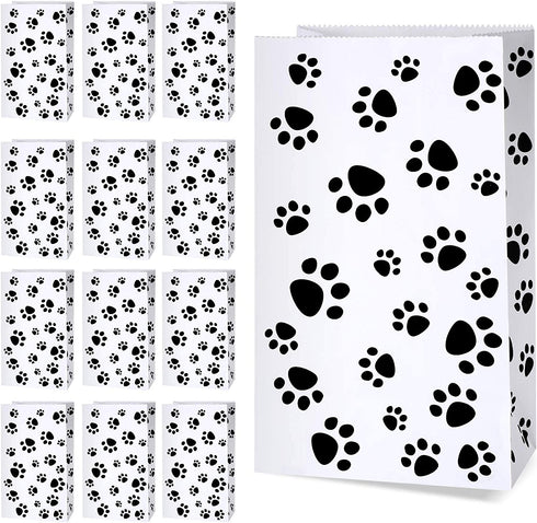 36 Pack Dog Paw Print Gift Bags Dog Paw Print Treat Bags, Paw Print Gift Bags Dog Party Favors Paper Paw Print Goodie Bags Dog Gift Bags Cat Treat Bags for Puppy Pet Treat Party Favor(White Black)