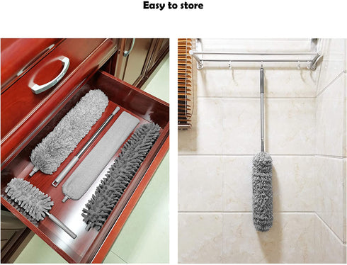 Microfiber Duster with Extension Pole (30-100 inches) Set, 3 Cleaning Head and 1 Mini-Duster (10-31 inches). Cleaning for Furniture, Ceiling Fan, Cobweb, Cars, Gap, Back of The Sofa, Ceilings€¦