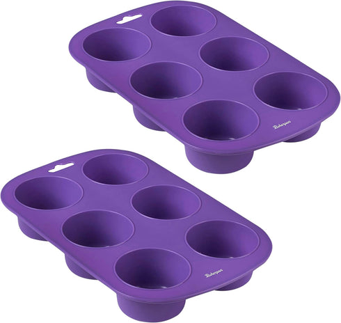 Bakerpan Silicone Muffin Pan, Cupcake Tray, Baking Cups, Cupcake Holders, 6 Cups (Purple) (2)