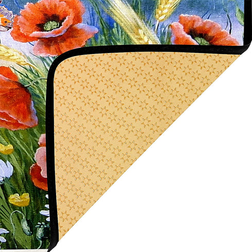 Spring Poppy Kitchen Rug Sunflower Daisy Butterfly Kitchen Mat Chamomile Bee Floral Leaves Floor Mat Non Slip Area Rugs for Home Decor 39" X 20"