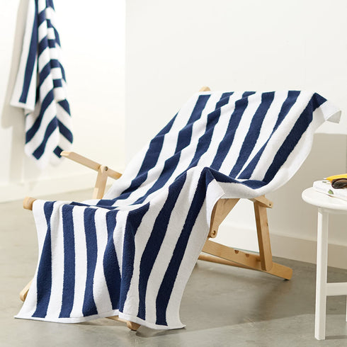 Amazon Basics Cabana Stripe Beach Towel - Pack of 2, Navy Blue
