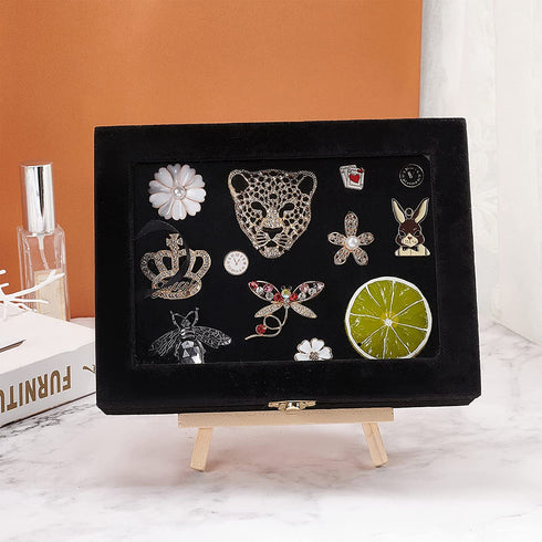OLYCRAFT Velvet Pin Display Box Cabinet Brooch Collection Display Case with Clear Window Velvet Badges Display Box Disney, Hard Rock, Badges Collectible Pins and Medals - Black