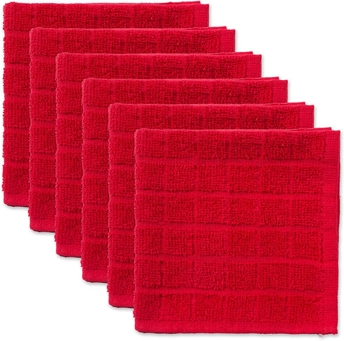 DII Basic Terry Collection Solid Windowpane Dishcloth Set, 12x12, Red, 6 Piece