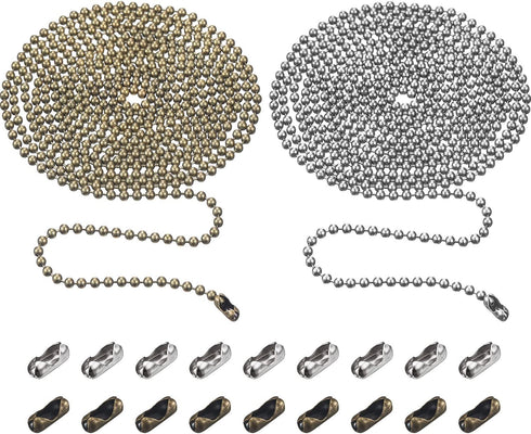 TecUnite 2 Pieces 3.2 mm Beaded Pull Chain Extension with Connector, Each 10 Feet Beaded Roller Chain with 10 Matching Connectors (Multicolors A)