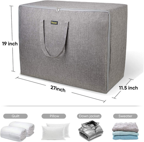BALEINE 2 Pack 105L Extra Large Blanket Storage Bag, Under Bed Storage Tote for Comforters, Clothes, Linens. Water Resistant and Breathable Closet Bags, Winter Gray